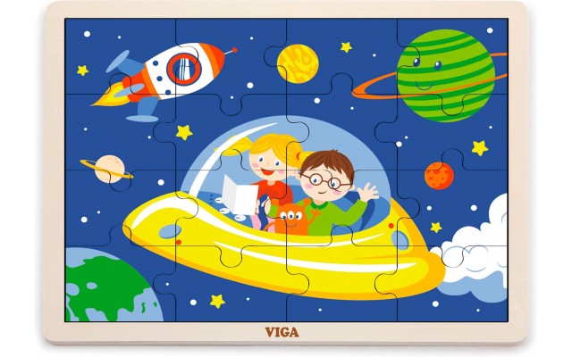 Деревянная рамка-вкладыш Viga Toys В космосе, 16 эл. (51457)