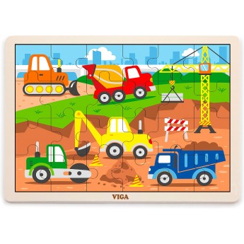 Дерев'яний каркас вкладиш Viga Toys Будівельна техніка, 24 ел. (51463)