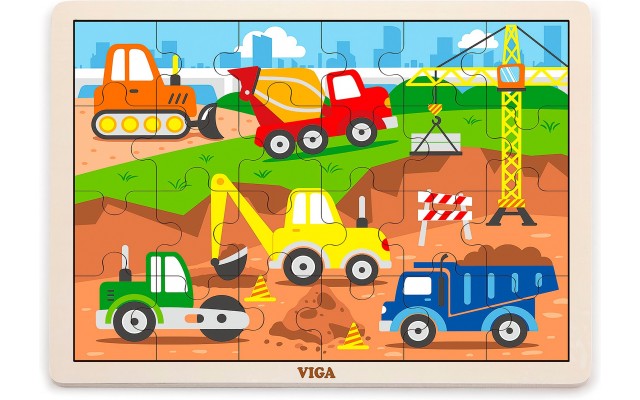 Дерев'яний каркас вкладиш Viga Toys Будівельна техніка, 24 ел. (51463)