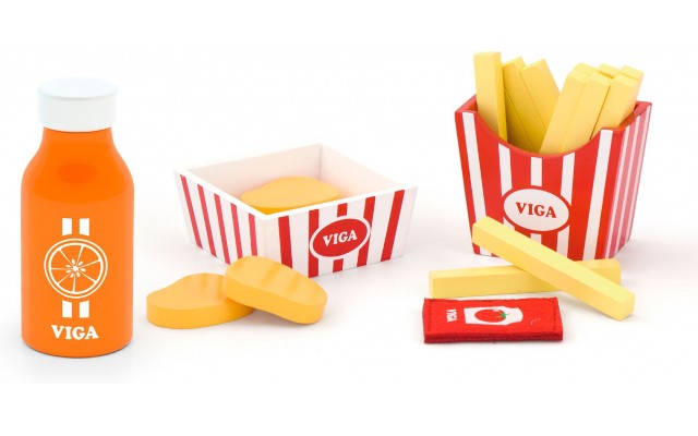Іграшкова їжа Viga Toys Нагетси з картоплею фрі та соком (51603)