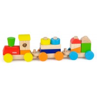 Дерев'яна пірамідка Поїзд Viga Toys Кольорові кубики (51610)