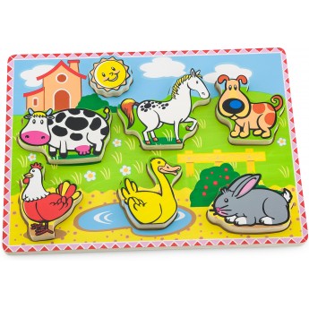 Рамка-вкладиш з дерева Viga Toys Звірята на фермі (56438)