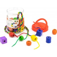 Дерев'яна гра-шнурівка Viga Toys Різнокольорові намистини, 30 шт. (58466)