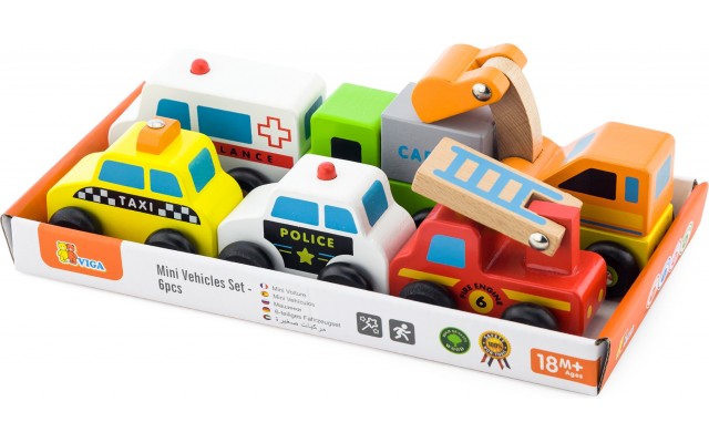 Набір дерев'яних машинок Viga Toys Спецтранспорт, 6 шт (59621)