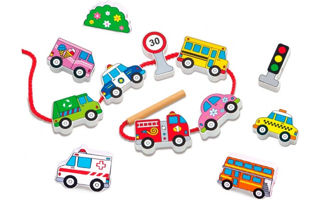 Дерев'яна іграшка шнурівка Viga Toys Автотранспорт (59851)