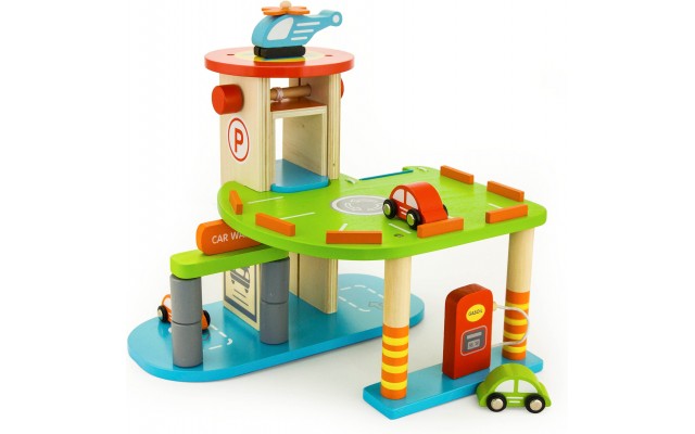 Дерев'яний ігровий набір Viga Toys Двоярусна парковка з машинками (59963)
