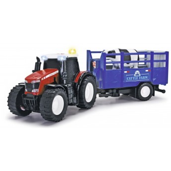 Игрушка трактор Dickie Toys Massey Ferguson для перевозки скота с фигуркой коровы, светом и звуком (3734003)