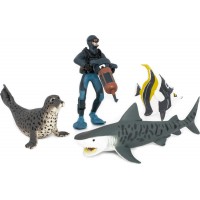 Набор фигурок Kids Team Морские жители: акула китовая, тюлень, рыба тропическая бабочка и аквалангист (Q9899-P24_1)