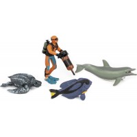 Набор фигурок Kids Team Морские жители: рыба голубой хирург, морская черепаха, дельфин и аквалангист (Q9899-P25_1)