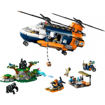 Конструктор LEGO City Exploration Вертолет в базовом лагере для исследования джунглей 881 деталь (60437)