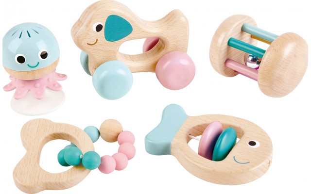 Набор погремушек Hape Сенсорика 5 игрушек для развития (E0108)