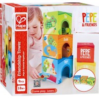 Деревянные кубики Hape Башня со зверятами, 9 предметов (E0451)