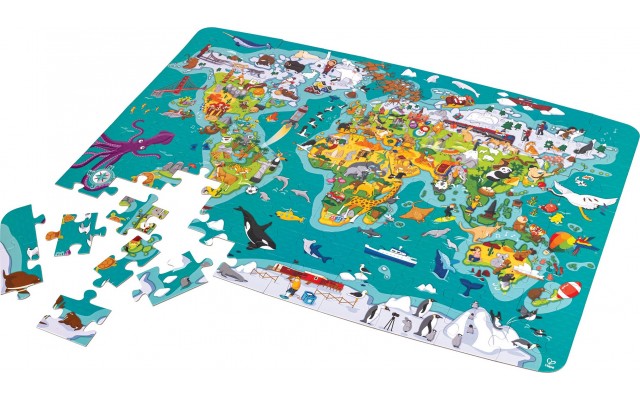 Пазл-игра Hape Карта мира 100 эл. с персонажами (E1626)