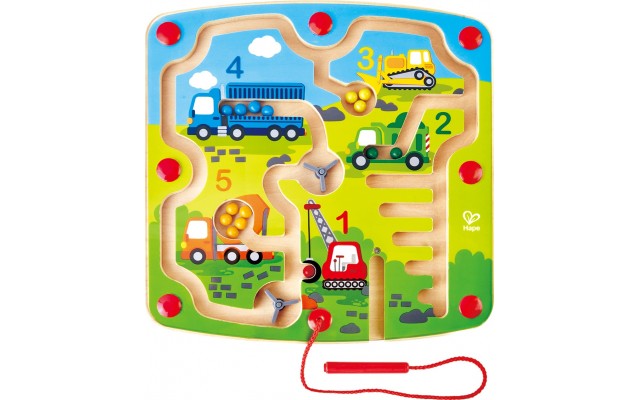 Магнитный лабиринт Hape Строительный транспорт с шариками (E1713)