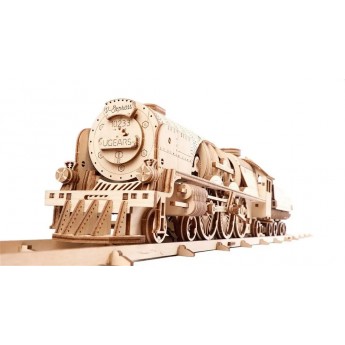 Деревянный 3D конструктор Ukrainian Gears Локомотив V-Экспресс механический (70058)