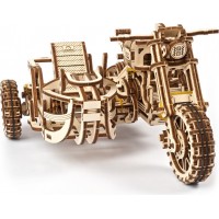 Деревянный 3D конструктор Ukrainian Gears Мотоцикл Scrambler с коляской, 22 см (70137)
