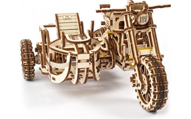 Деревянный 3D конструктор Ukrainian Gears Мотоцикл Scrambler с коляской, 22 см (70137)