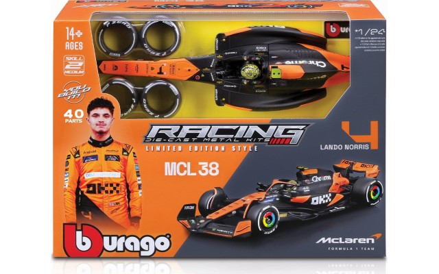 Конструктор Bburago McLaren MCL38, 1:24, черный с оранжевым (18-28511)