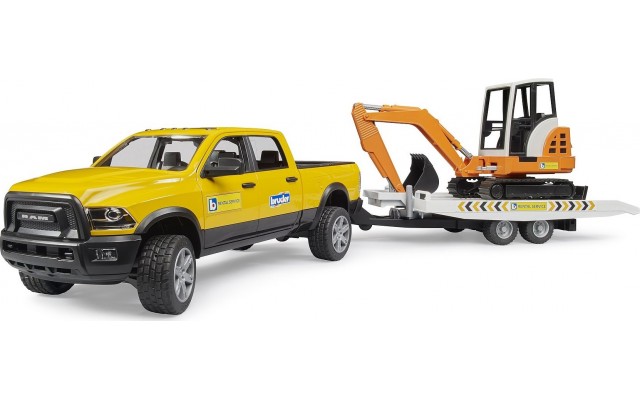 Игрушка Bruder пикап RAM Rental Service с мини-экскаватором (02546)