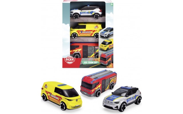 Ігровий набір Dickie Toys Команда SOS Поліція, швидка допомога та пожежна, 3 автомобілі (3712028)