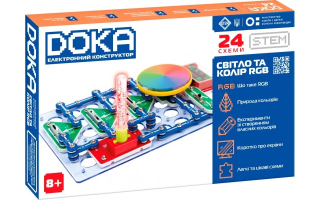 Конструктор электронный DOKA Свет и цвет RGB, 60 деталей (D70700)