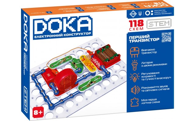 Конструктор электронный DOKA 118 схем, 118 схем, свет и звук (D70701)