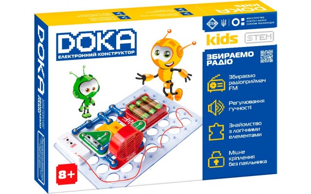 Конструктор электронный DOKA Собираем радио, 19 деталей, пособие (D70703)