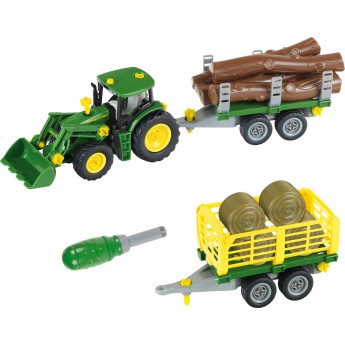 Трактор Klein John Deere с прицепом-трансформером и бревнами (3906)
