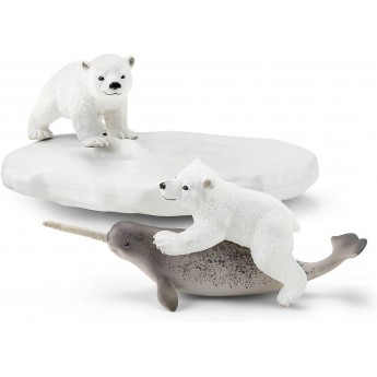 Набор фигурок Schleich Белые медвежата на льдине и нарвал (42531)