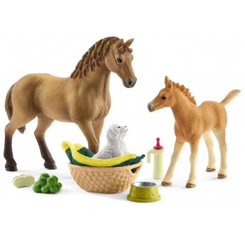 Набор Schleich Четвертьмильные лощадки, щенок и аксессуары для ухода (42432)